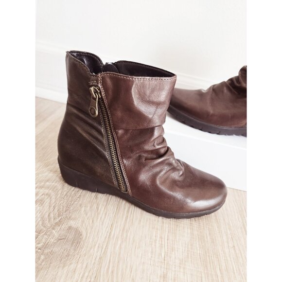 Remonte Brown Leather Side Zip Above Ankle Wedge Scrunch Boots Shoes 37 6 - Picture 2 of 10